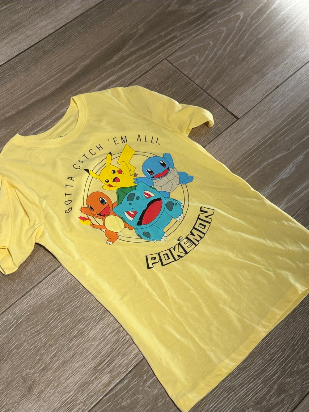 Pokemon Yellow Graphic Tee with Pikachu, Bulbasaur, Charmander, Squirtle (SR)